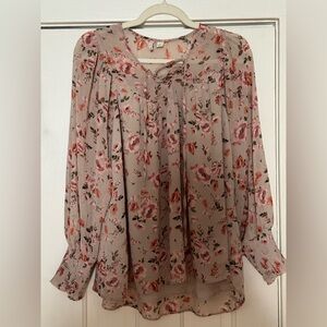Tan and pink Floral Blouse Accents Flowy
